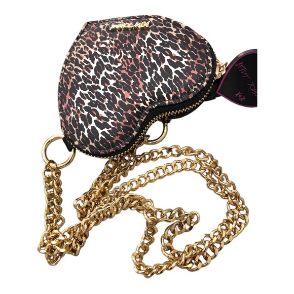 Betsey Johnson leopard animal print heart shaped gold chain‎ mini crossbody new - Picture 10 of 11